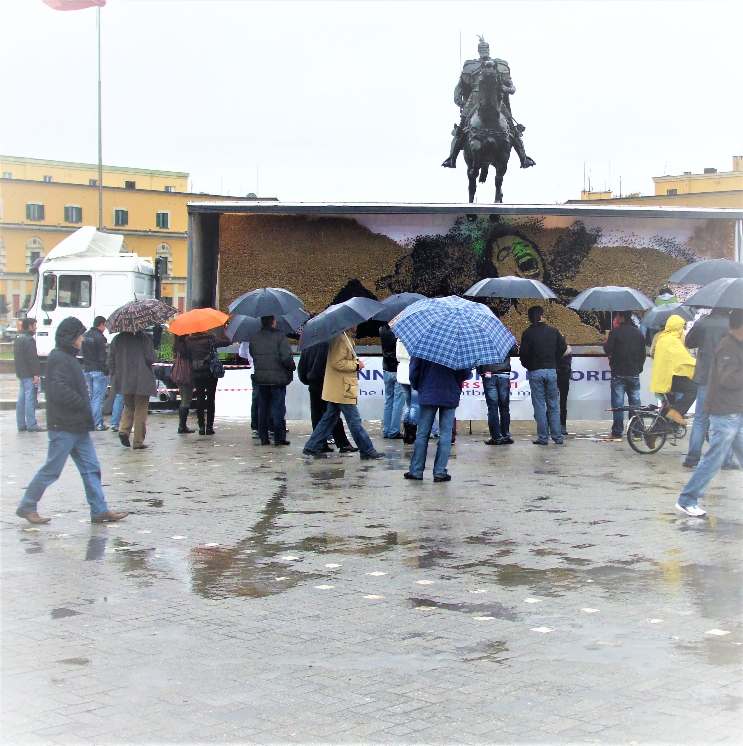 Public gathering around the mosaic