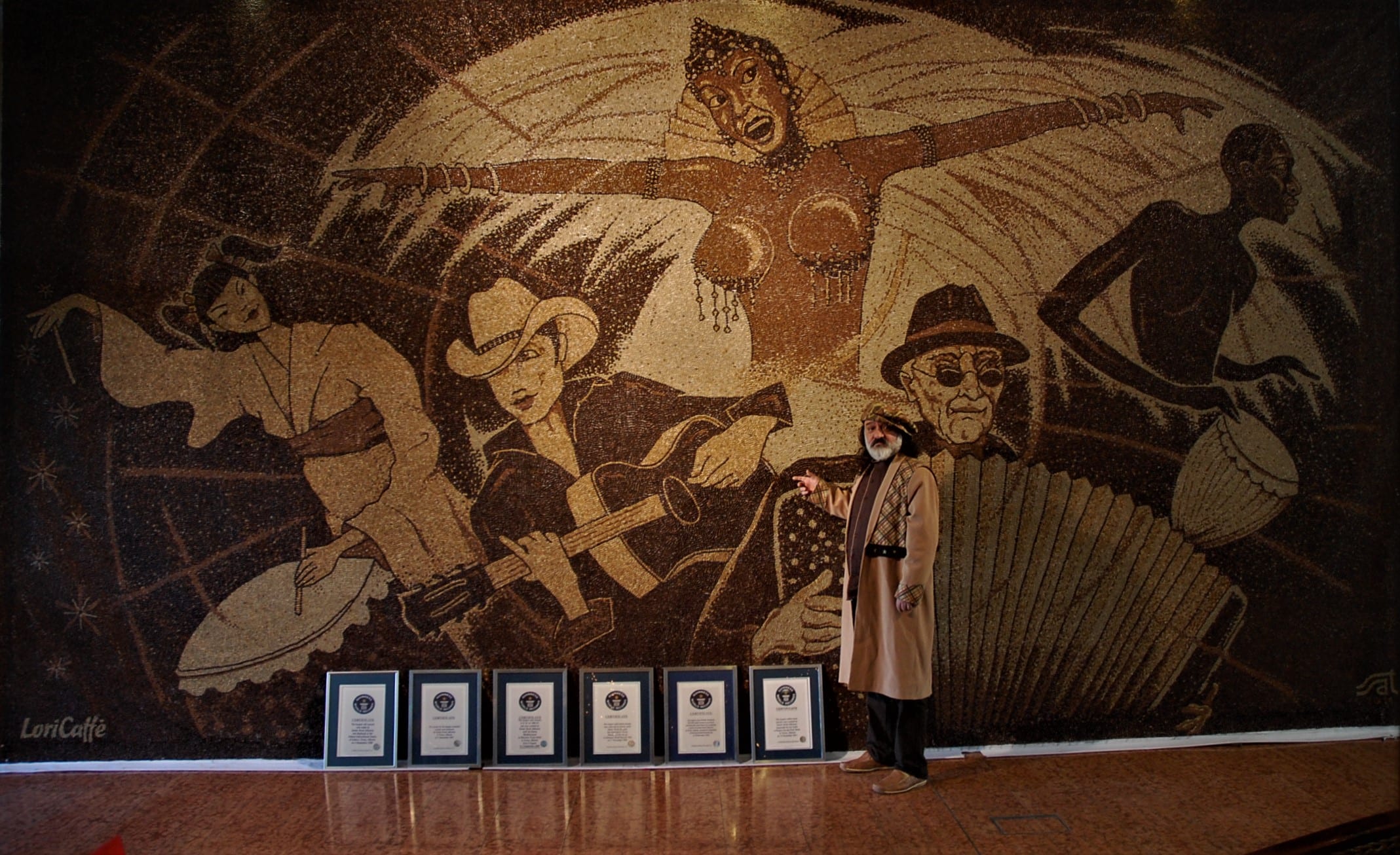 Completed coffee bean mosaic